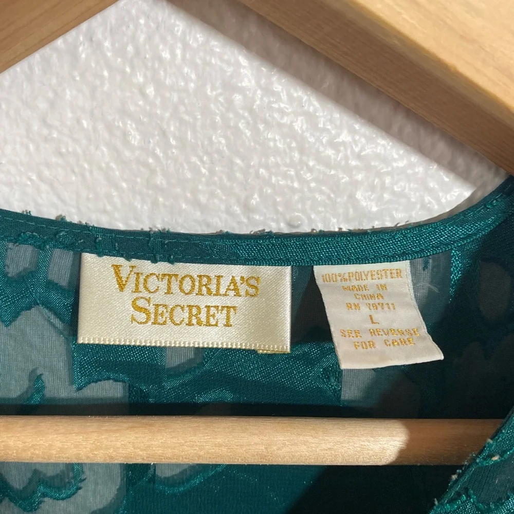 Vintage Victoria’s Secret Gold Label Satin Burnout Dress in Emerald Green Size L